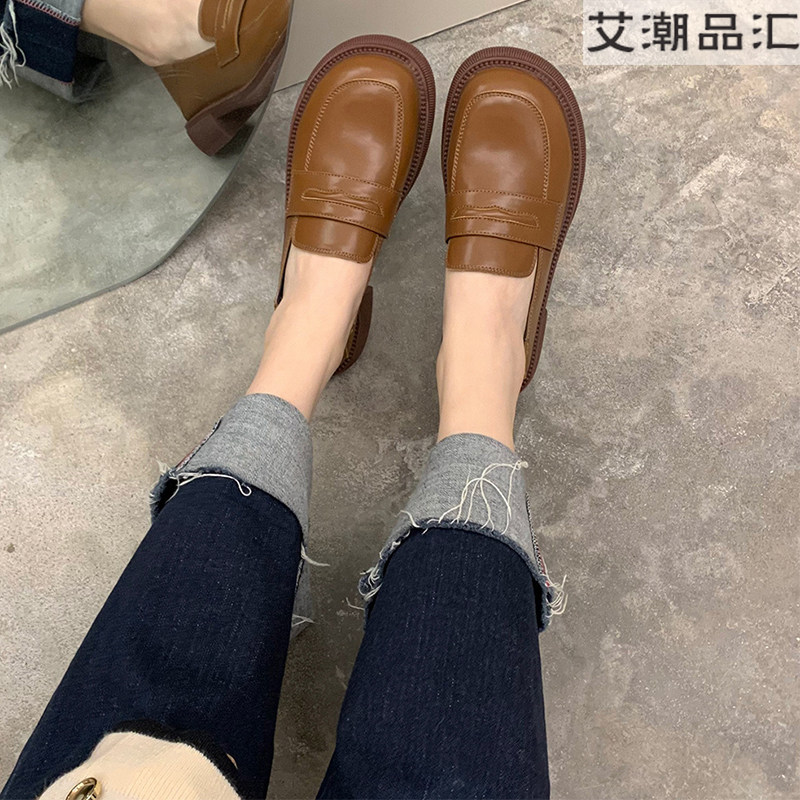 苏茵茵同款 日落曼哈顿~真皮圆乐福鞋（豆豆鞋）