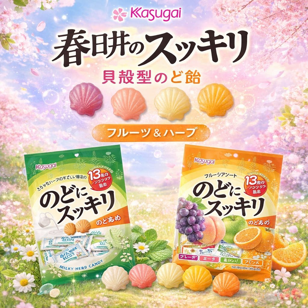 日本进口春日井贝壳系列润喉糖水果薄荷清爽薄荷糖果零食袋装