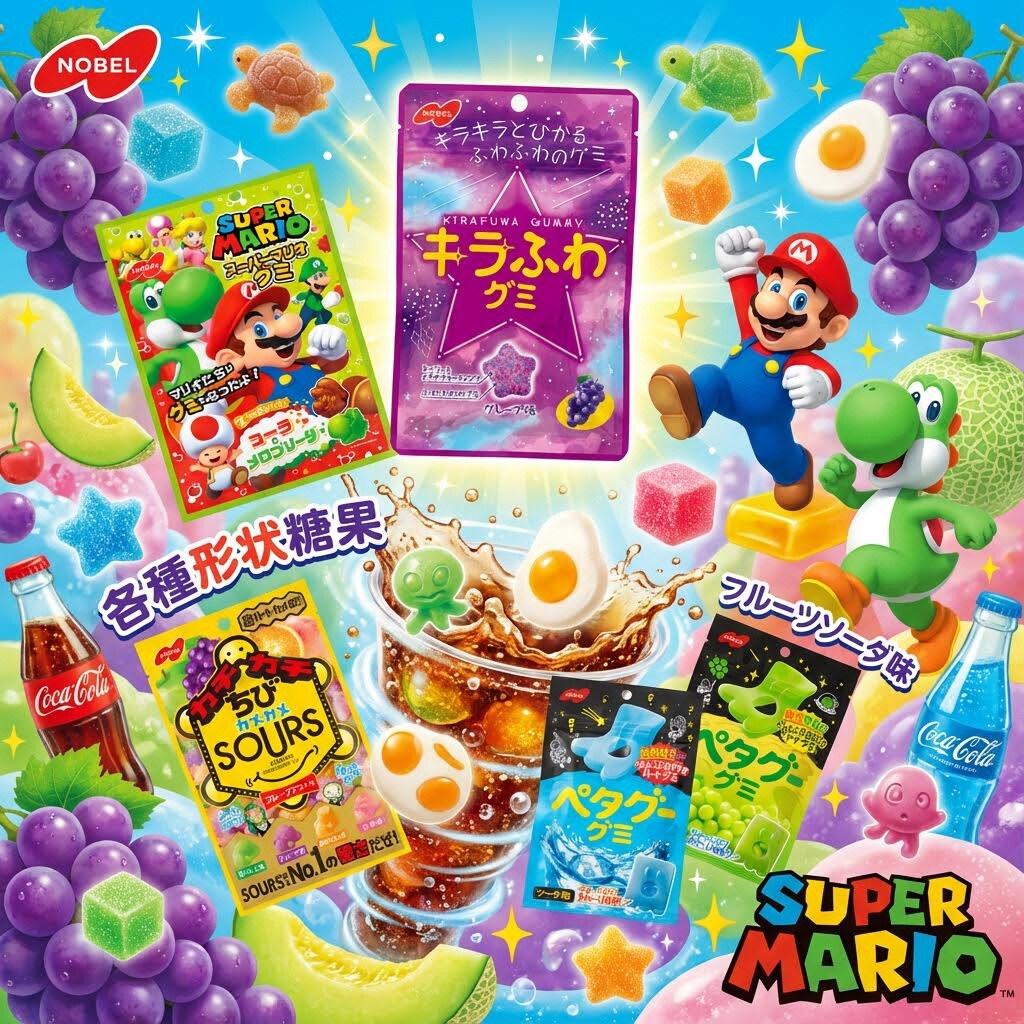 日本诺贝尔Nobel软糖星星巨峰味宇宙人果汁口味龟型汽水果味好看