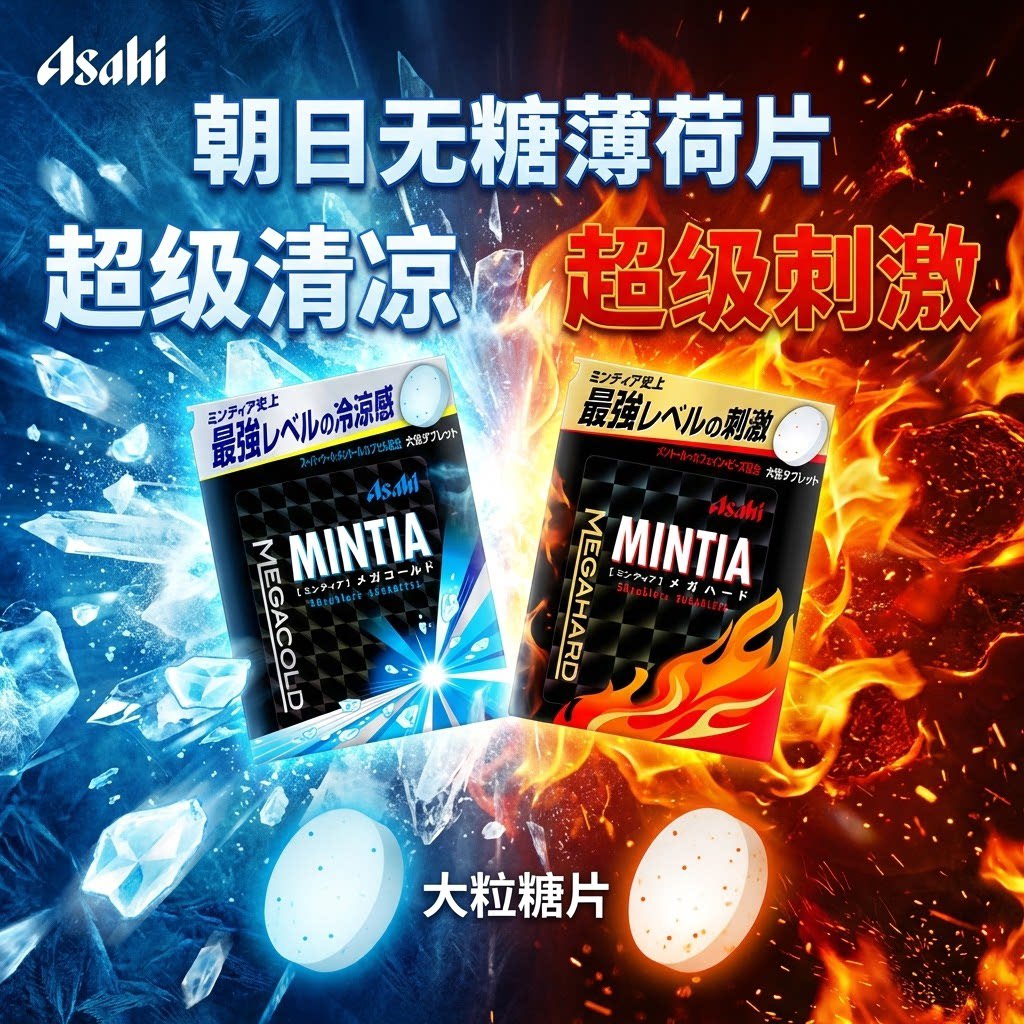 日本朝日无糖薄荷糖Mintia清凉爽口气超级刺激大粒装小盒装护嗓