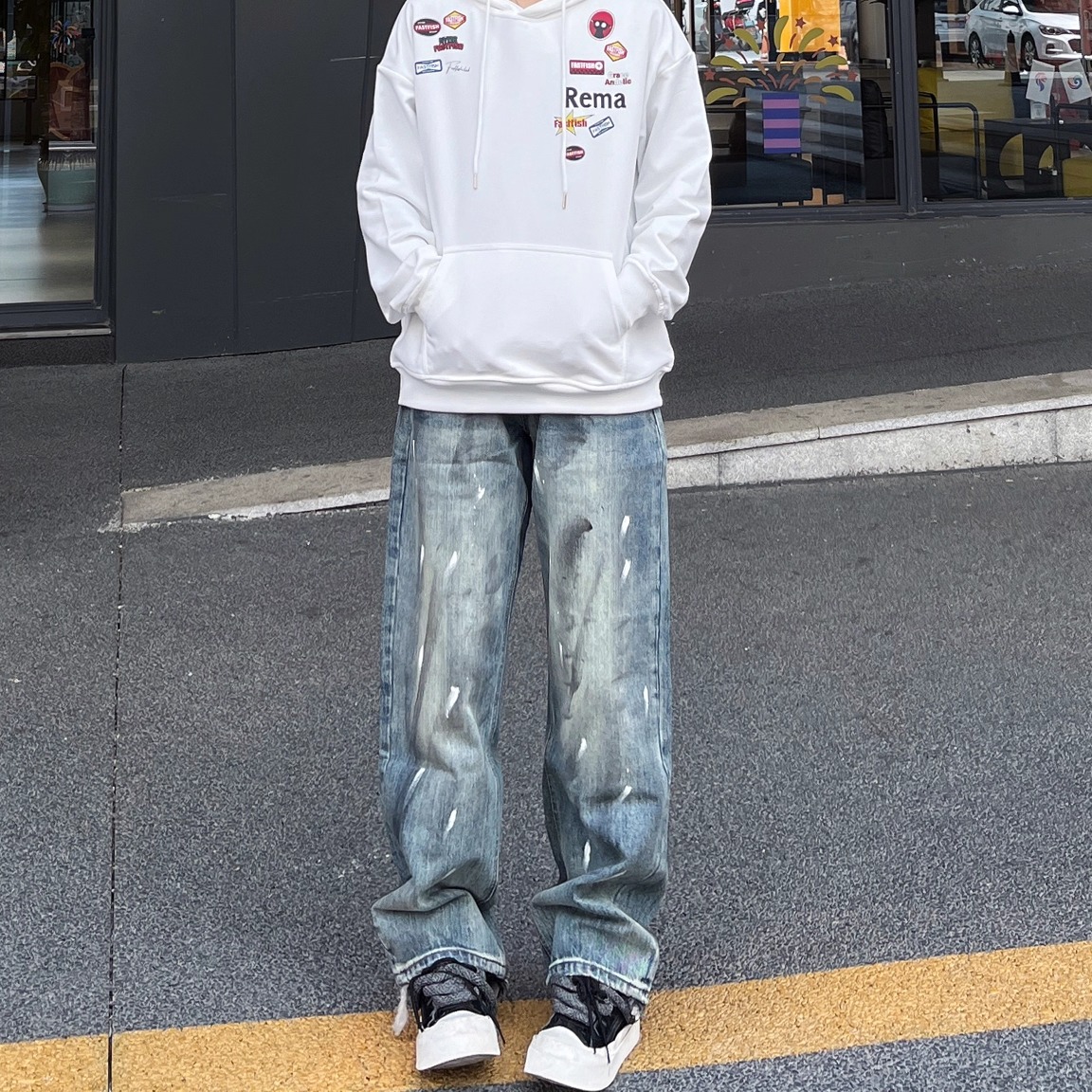 水洗vintage直筒做脏秋季长裤