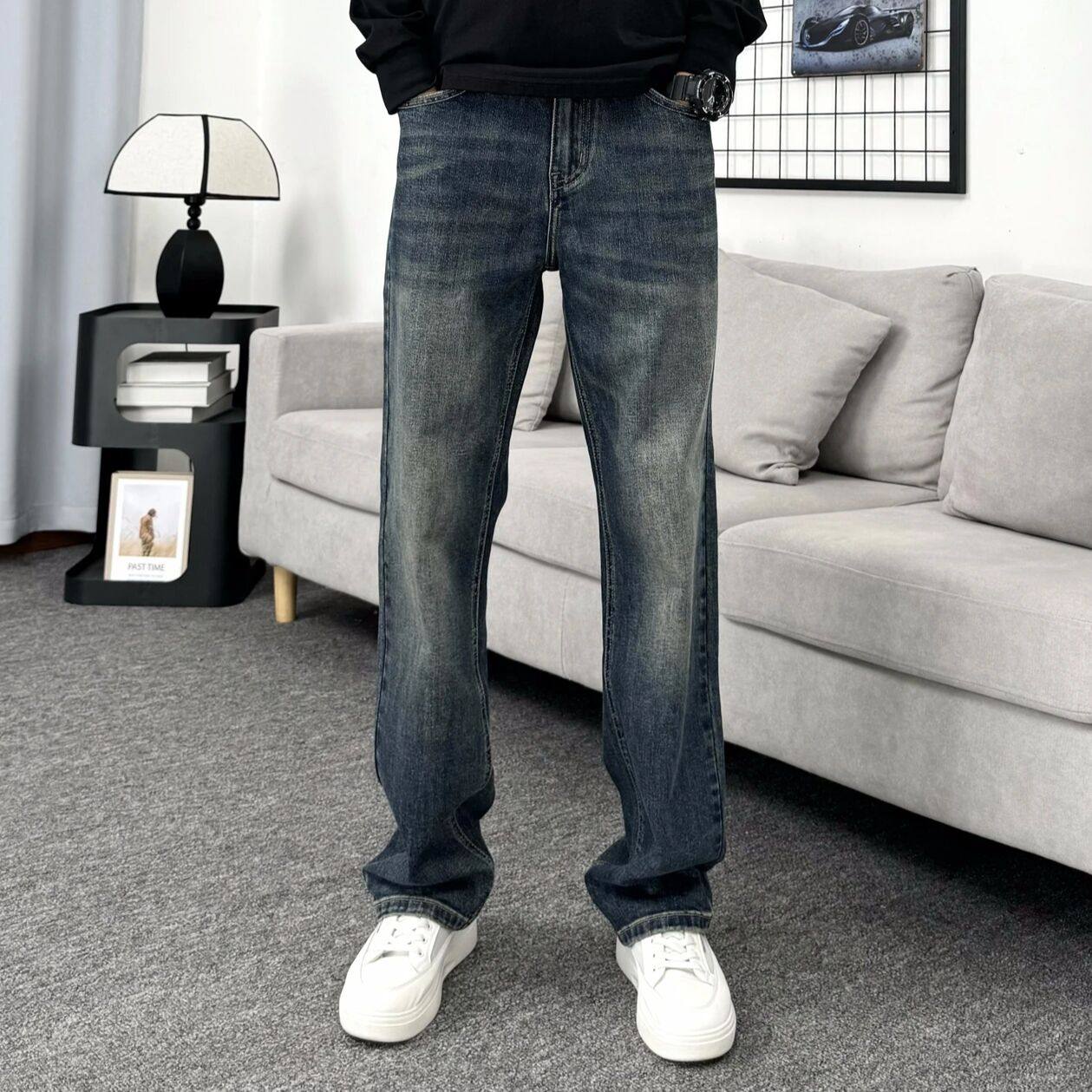 高端复古牛仔裤男士2025新款秋冬新款男裤宽松直筒百搭长裤子男款