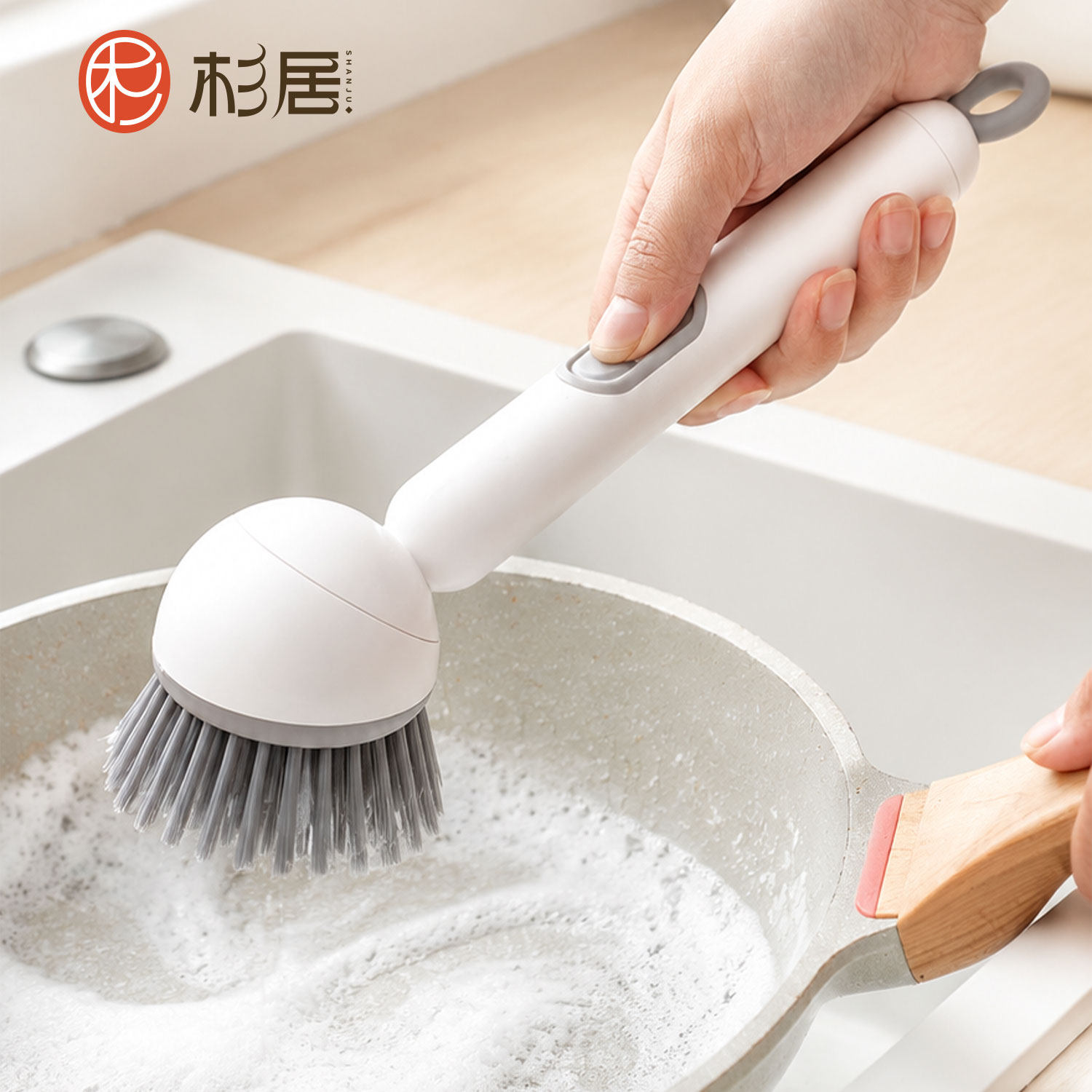 长柄加液旋转锅刷厨房家用洗锅刷子不沾油不伤锅多功能清洁刷锅刷