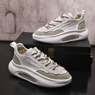 夏季透气运动休闲鞋百搭时尚潮流气垫鞋子青春韩版厚底系带男鞋