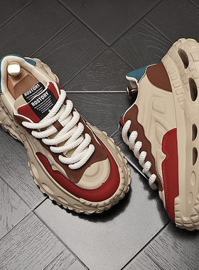 轮胎底老爹鞋ins男2025秋季新款厚底增高休闲鞋百搭白色运动鞋男