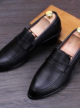 秋款白色皮鞋男透气套脚