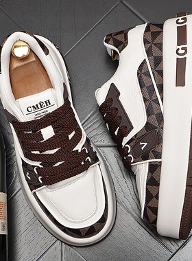 轻奢个性板鞋2025低帮百搭休闲鞋时尚潮流男士低帮鞋厚底透气鞋子
