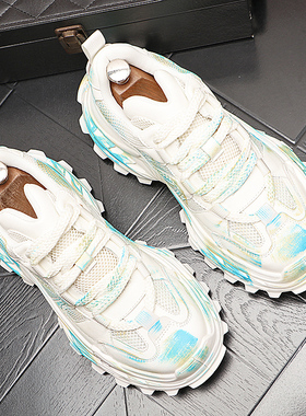 潮牌老爹鞋男2025新款网面透气休闲鞋厚底男士增高鞋涂鸦低帮鞋子