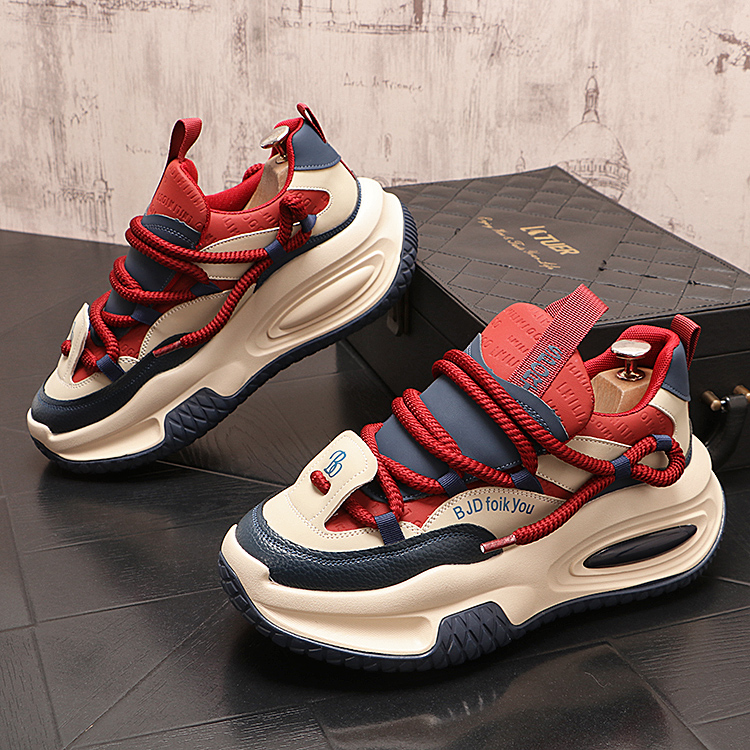 网红爆款男鞋春季新款阿甘跑步运动鞋男士潮牌百搭皮面老爹鞋增高