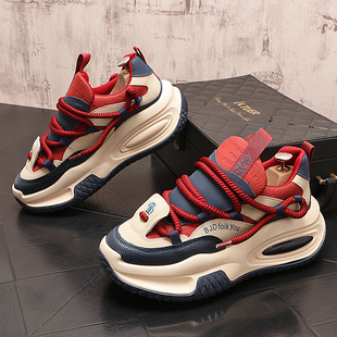 新款 春季 阿甘跑步运动鞋 男士 增高 网红爆款 潮牌百搭皮面老爹鞋 男鞋