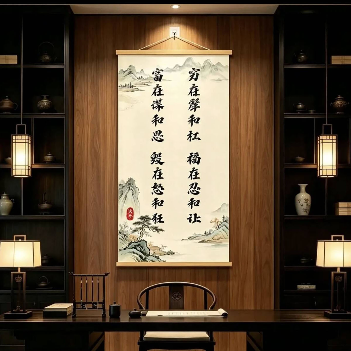 通派百货穷在犟和杠入户门励志书法挂画福在忍和让中堂对联装饰a4