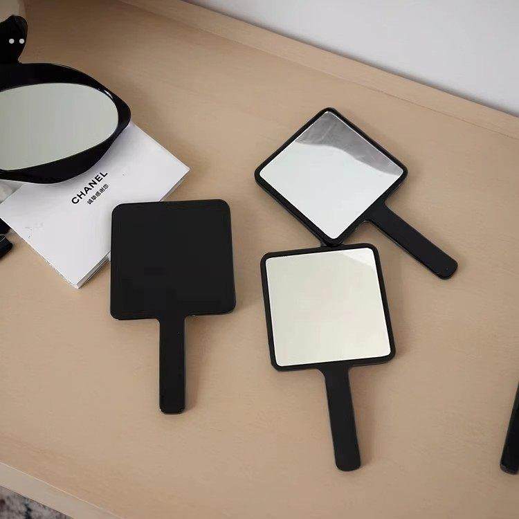 ins风简约手持化妆镜学生随身便携化妆小镜子高级黑色手拿手柄镜