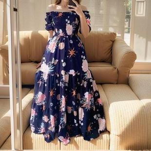 Dress Ladies Elegant Women Summer Print Slim Bohemian Floral