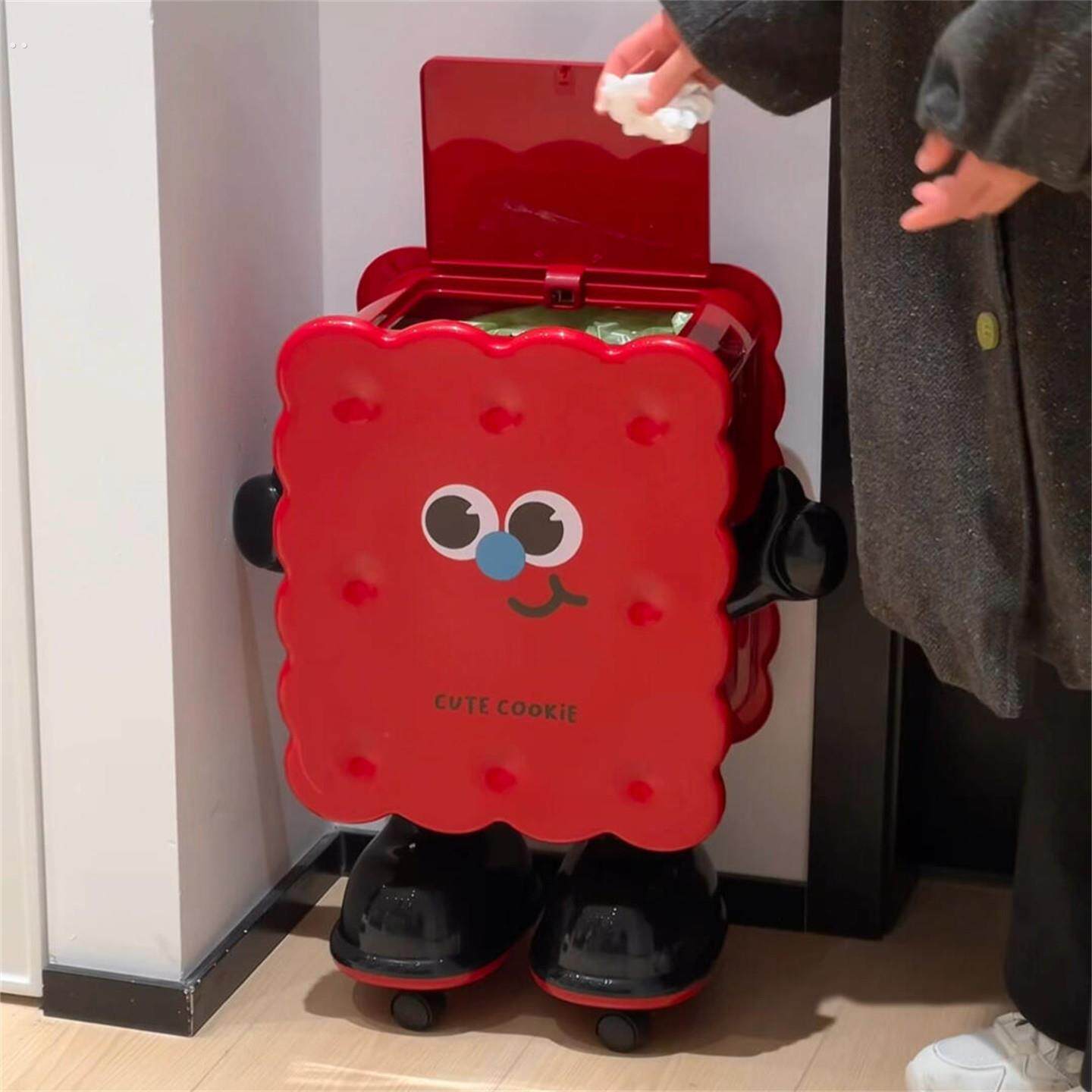 饼干人垃圾桶家用2026新款客厅高颜值大容量厨房卫生间带盖轮纸篓