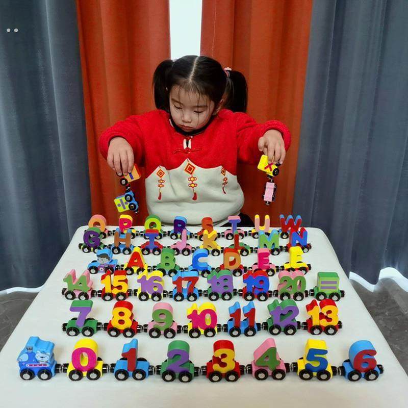 木质早教磁性数字小火车宝宝益智玩具积木幼儿童拼装轨道玩具礼物