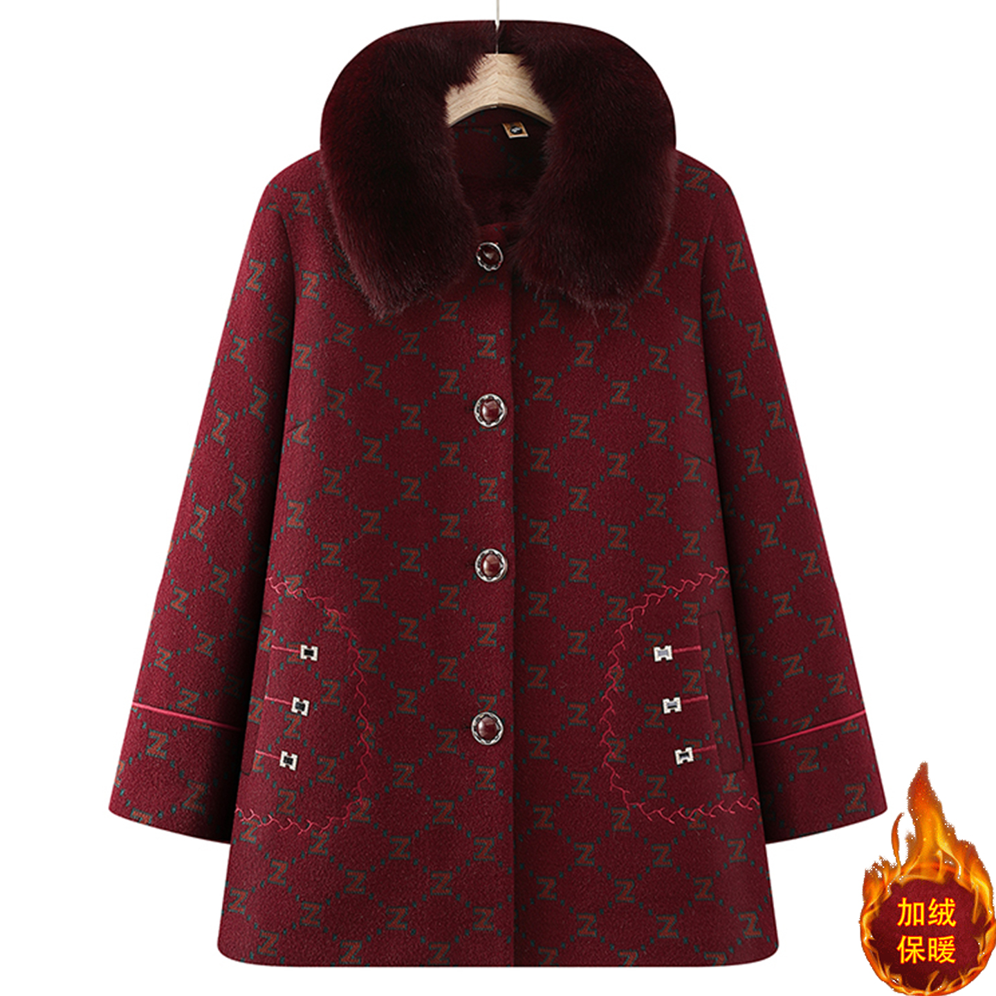 中老年女装时尚大毛领外套