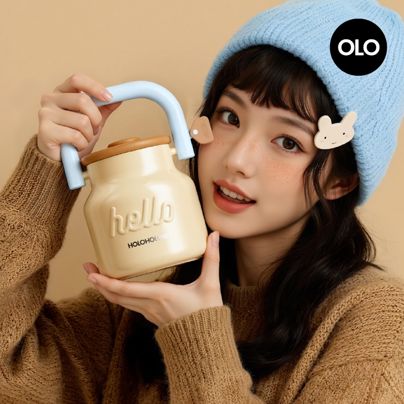 holoholo小奶桶新款大容量保温杯女生高颜值便携不锈钢吸管水杯子