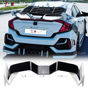 适用于16-20本田十代思域3厢改装欧版尾翼导流板定风翼欧翼后扰流