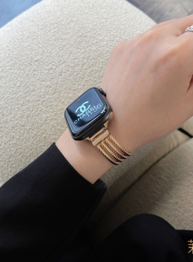 金属小香风applewatch6789表带波浪纹链条男女款适用苹果手表41mm