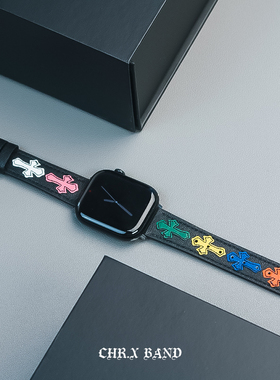 适用于苹果手表牛仔刺绣帆布表带iwatch89复古复古克心男女45腕带