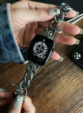 克罗心浮雕金属表链适用苹果手表45mm表带applewatch10腕带高级感