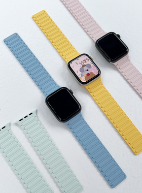 适用iwatch10苹果手表46mm运动表带applewatchs9磁吸硅胶表带男女