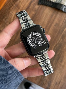 复古克罗心适用苹果手表46mm金属表带applewatch910代ultra腕带