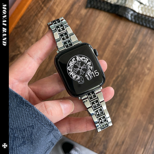 复古克罗心适用苹果手表46mm金属表带applewatch910代ultra腕带