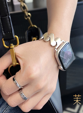 磨砂不锈钢金属41m表带适用于applewatch789哑光拉丝金属腕带45mm