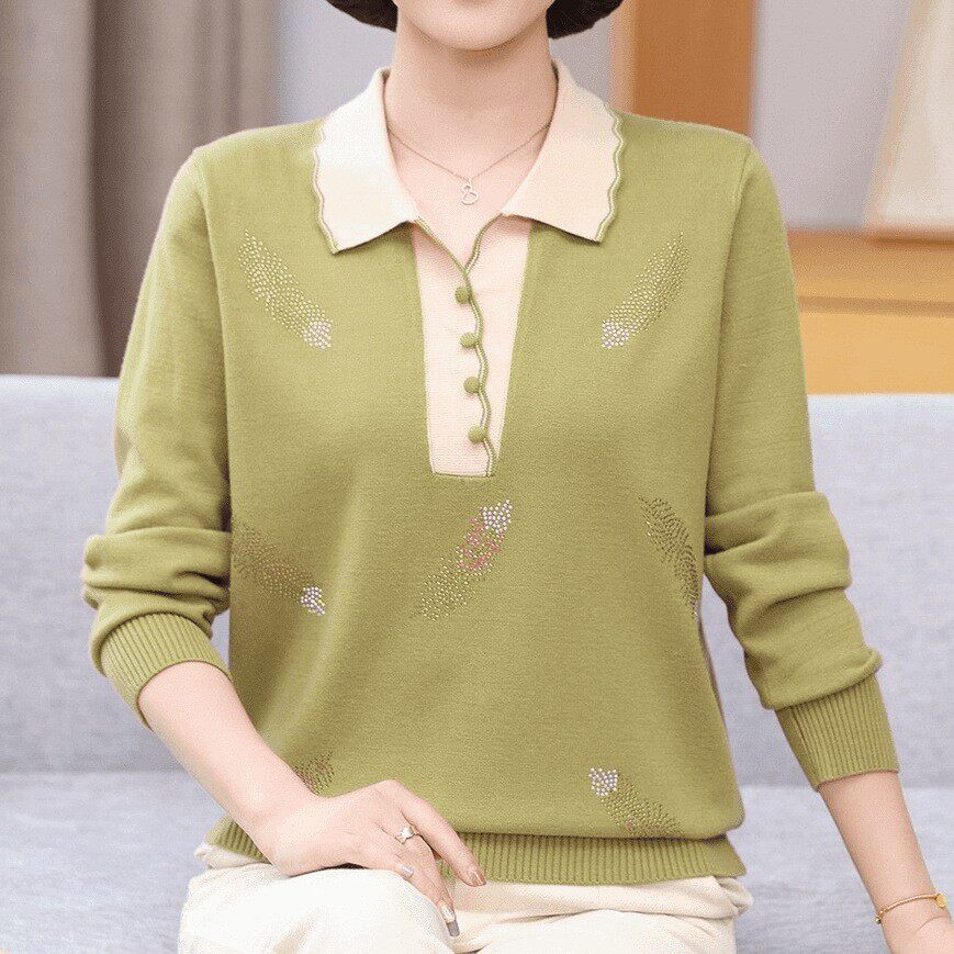 2026新款洋气妈妈装秋季长袖打底衫中老年女装宽松时尚针织毛衣a5