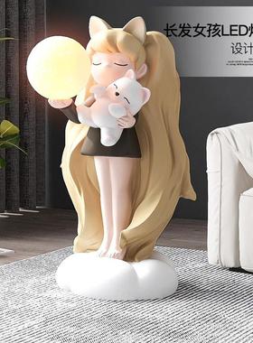 大型女孩落地摆件家居饰品客厅电视柜沙发旁卧室床头夜灯乔迁礼物