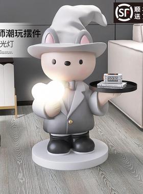 创意熊公仔落地摆件家居饰品托盘收纳客厅电视柜沙发旁灯乔迁新居