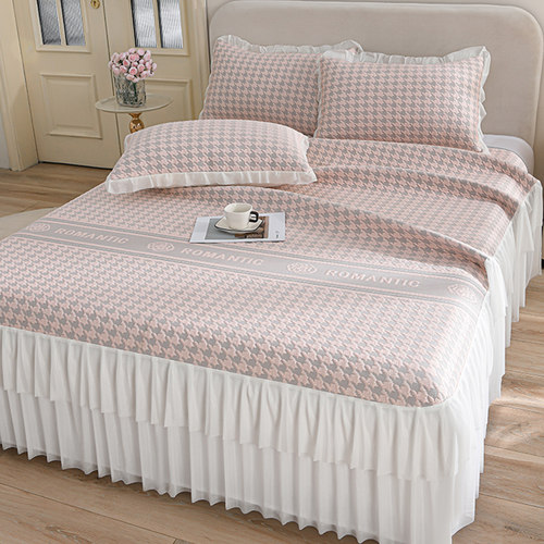 夏季公主风凉感冰丝凉席可机洗豆豆席床裙款三件套夏天空调软席子