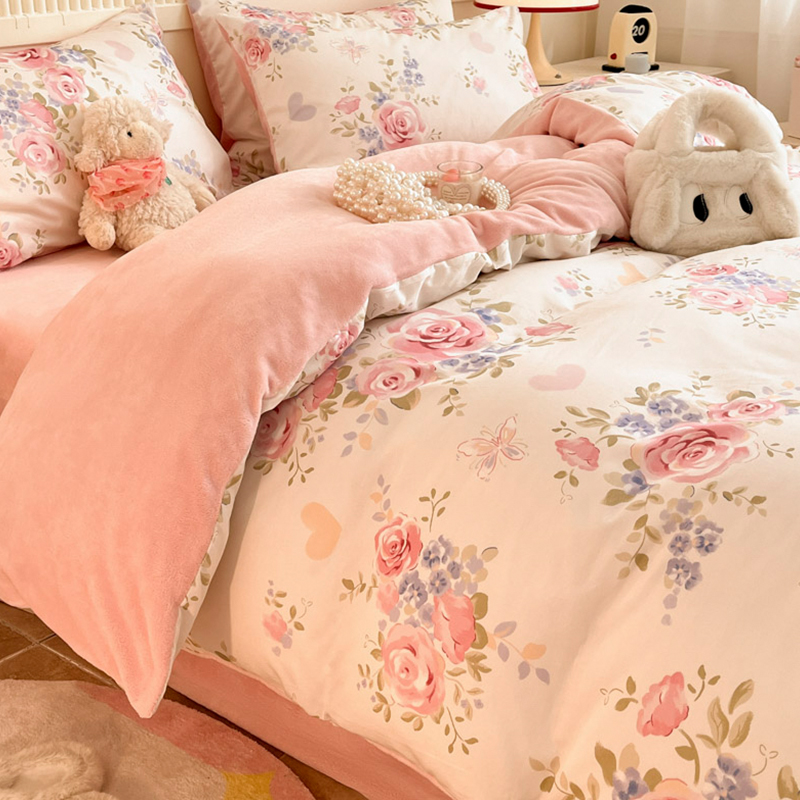 a面全棉b面牛奶绒被套单件保暖冬