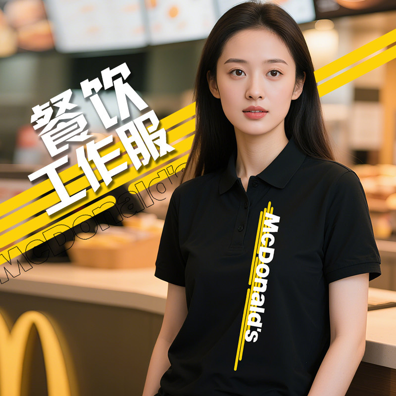 新款麦当劳夏季工作服t恤定制POLO衫短袖餐饮紫色工衣diy印字logo