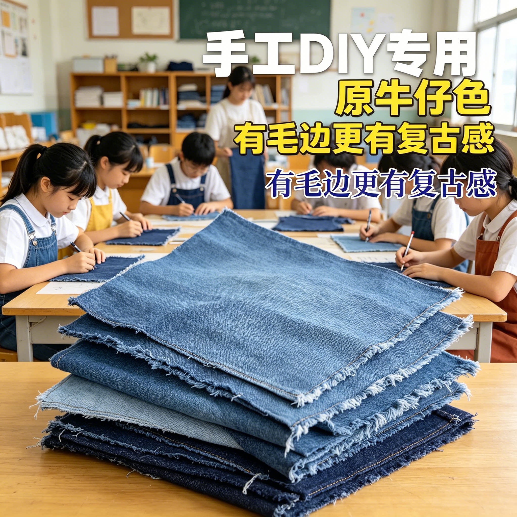 牛仔零碎布头边角料拼布组学生作业改造贴画手机壳设计手工布料图片