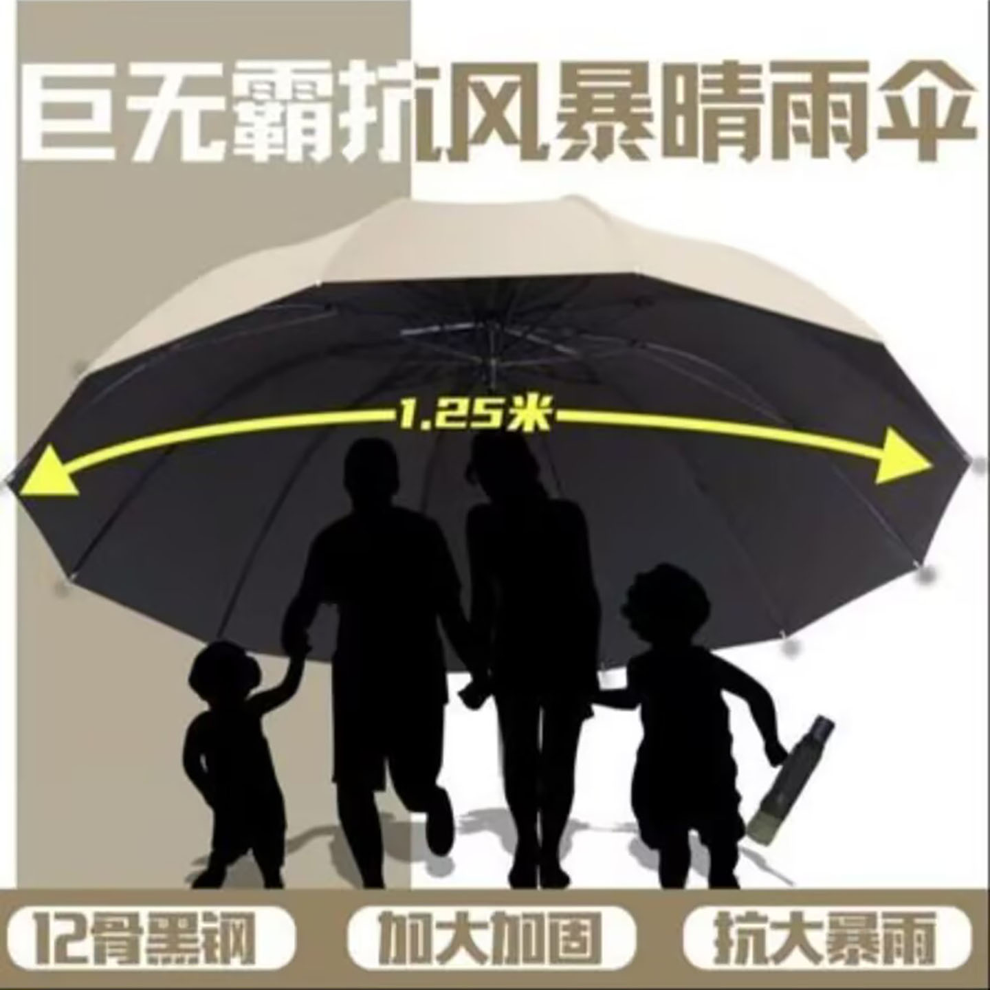 候昉德国进口12骨超大黑胶折叠雨伞巨无霸晴雨两用加大加固遮阳a4