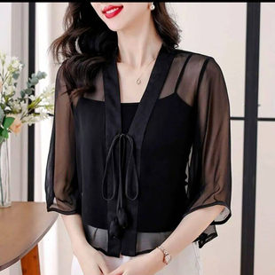薄款 哲算女装 小披肩夏季 外搭防晒衣女士雪纺开衫 冰丝上衣a2 新中式
