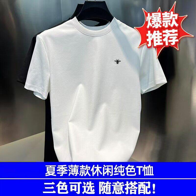 德烨法式水柔棉短袖男女同款小蜜蜂刺绣T恤夏季新款休闲纯色上a4
