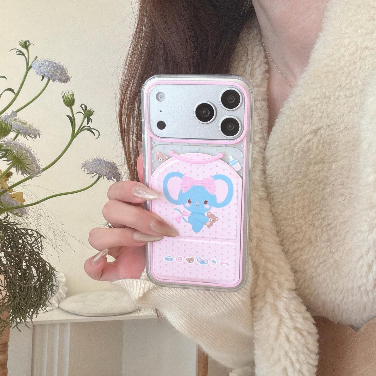 微笑折叠支架 粉蓝色大耳朵老鼠适用于苹果17air手机保护壳可爱15pro手机保护套13手机壳ins韩系,3C数码配件,手机保护套/壳,淘宝优惠券,粉丝福利购,淘宝优惠卷