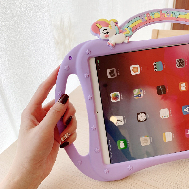独角兽手提款iPad11保护壳Air5硅胶Air432儿童mini765防摔2021第9代适用苹果pro11/10.5/9.7卡通平板套