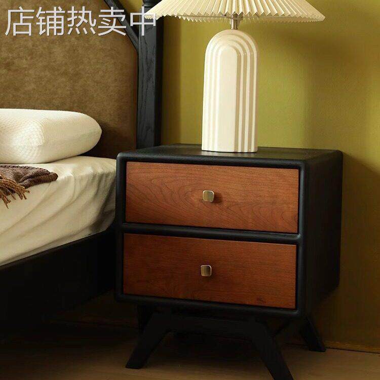 复古实木床头柜法式美式卧室小户型设计棕色黑色置物柜边几收纳柜