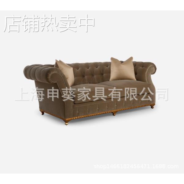 美式乡村经典复古轻奢双人会客沙发简约布艺小户型客厅别墅样板房