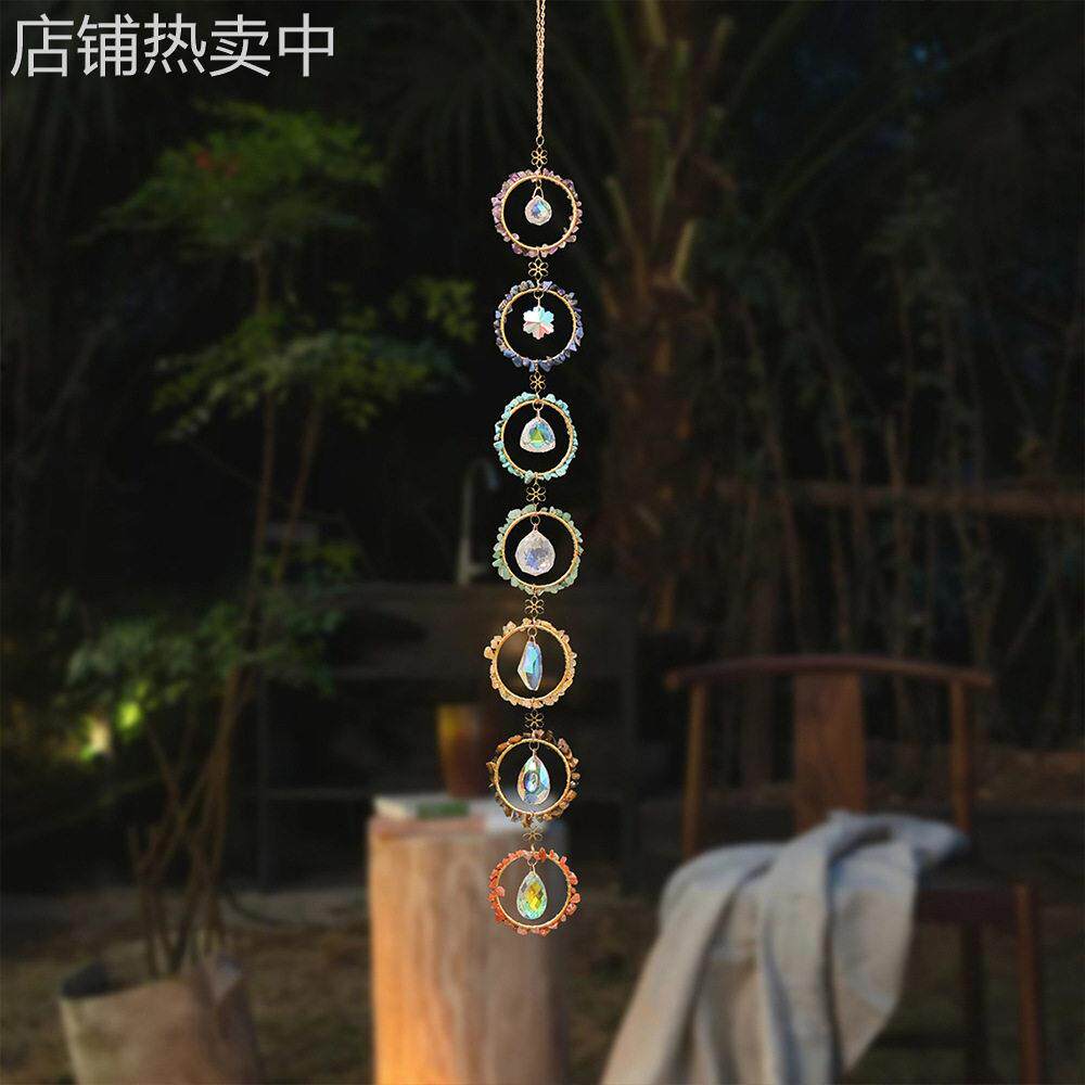 太阳光捕手天然碎石捕梦网梦幻彩虹水晶风铃房间装饰挂件空中新款
