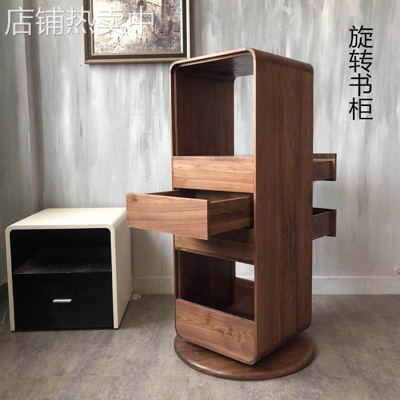 简约现代实木智能旋转书架黑胡桃木创意书柜落地置物架书房陈列架