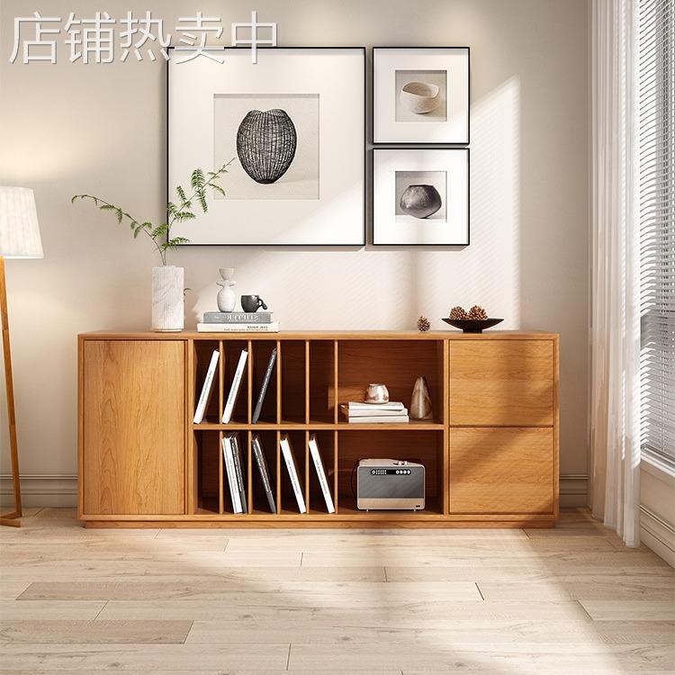 北欧实木落地书柜日式组合多层书架收纳储物柜客厅电视樱桃餐边柜