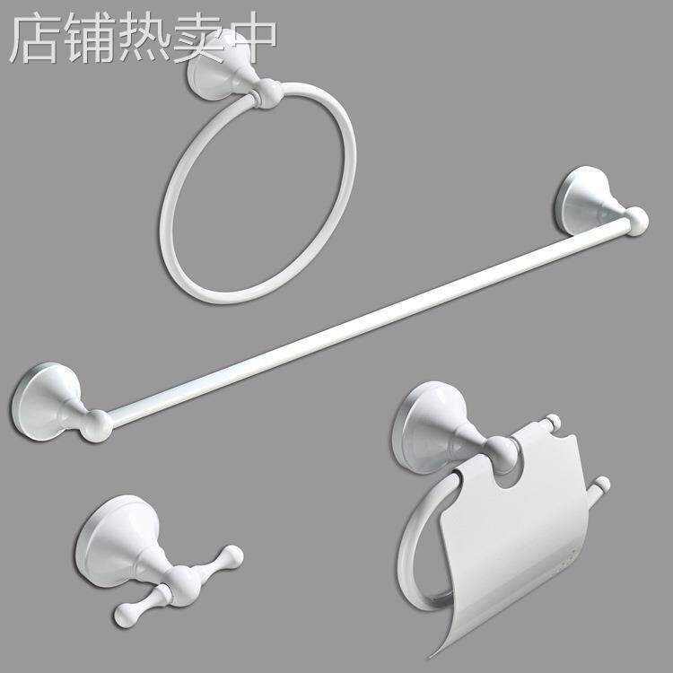 白色圆底单杆卫浴五金挂件厕纸架毛巾环挂衣勾四件套套T68-41