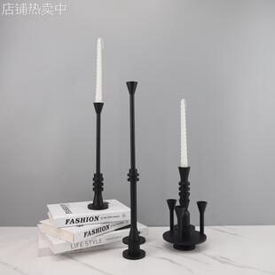 北欧简约创意黑色烛台组合摆件餐厅客厅茶几酒店样板房家居装饰品
