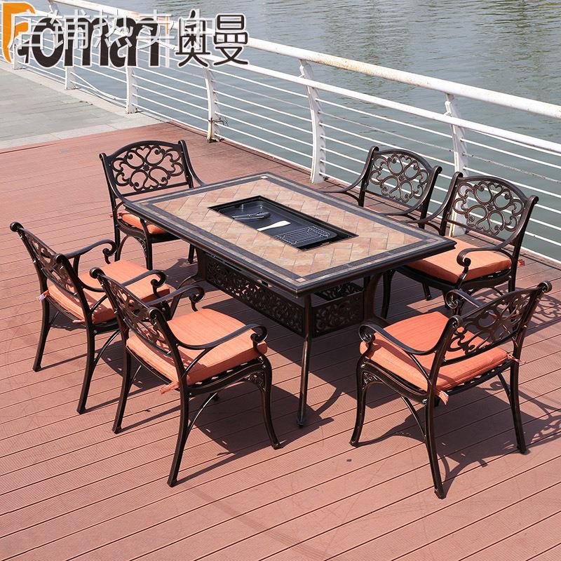 奥曼户外 庭院花园阳台铸铝桌椅组合 室外欧式铁艺桌椅三件五件套