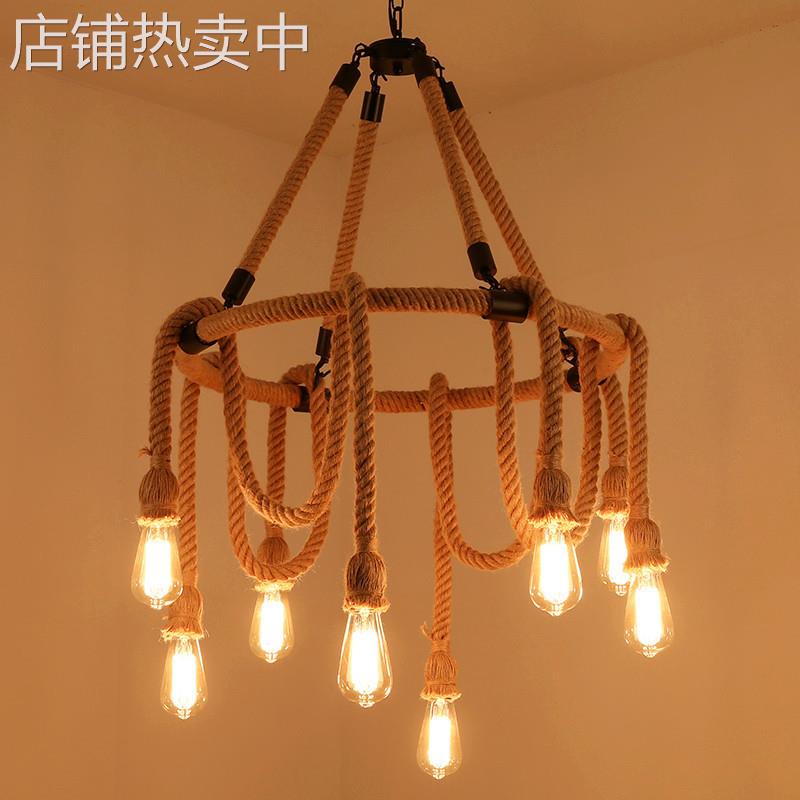 复古工业风麻绳吊灯餐厅咖啡店美式乡村服装店网咖民宿圆形客厅灯